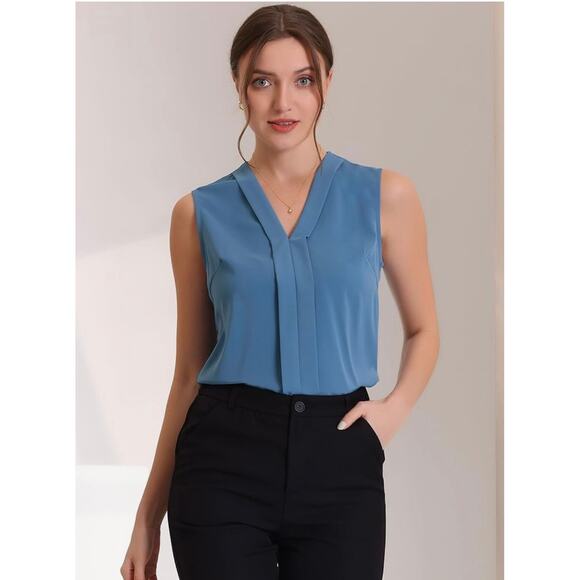 Allegra K Blue Sleeveless Blouse size Small - Picture 1 of 10